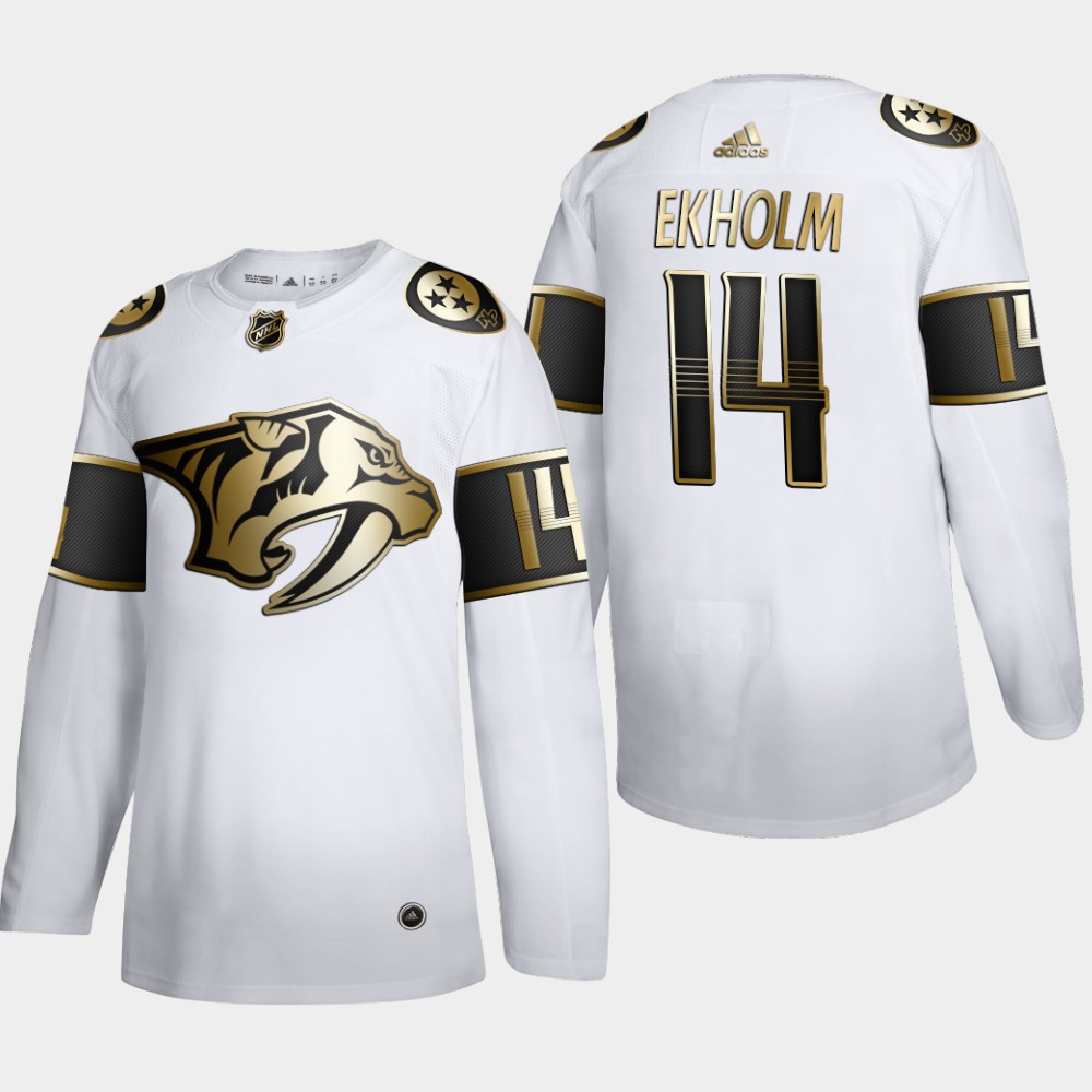 Nashville Predators 14 Mattias Ekholm Men Adidas White Golden Edition Limited Stitched NHL Jersey